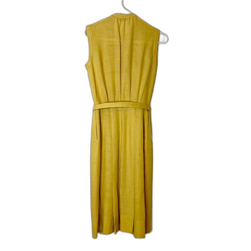 Vintage 1950s/60s Carlye Yellow Linen Dress Rhinestone Buttons Velvet Leaf Sz S - Picture 2 of 9
